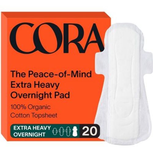 Cora Extra Heavy Overnight Pads with Wings Organic Cotton Topsheet - Ultra Thin - 20ct