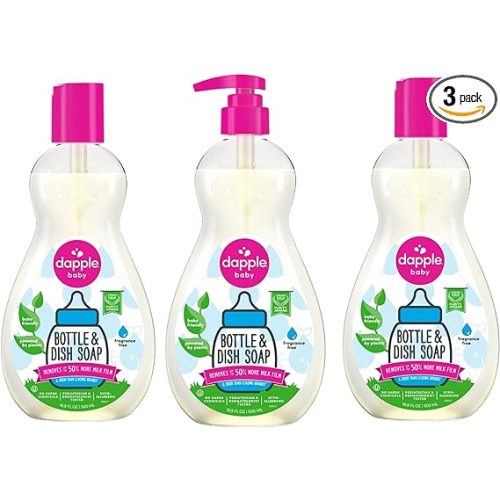 Dapple Baby Bottle Soap, Hypoallergenic Dish Soap for Baby Bottles, Powered by Plants, 1 Pump Included, Packaging May Vary, Fragrance Free, 16.9 Fl Oz (Pack of 3)