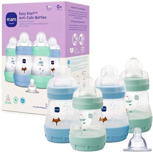 MAM 5oz Easy Start Anti-Colic+ Vented Baby Bottle, 0+ Months, 4 Pack, Boy