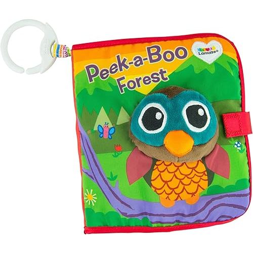 Lamaze Peek-A-Boo Forest Soft Baby Book - Clip-On Cloth Book - Washable Crinkling Fabric Pages for Sensory Play - Teething and Learning Toys for Babies - 6 Months and Up