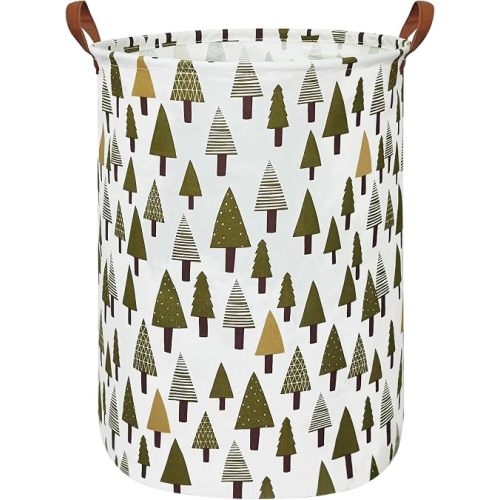 Foldable Waterproof Round Fabric Laundry Basket Home, Green forest