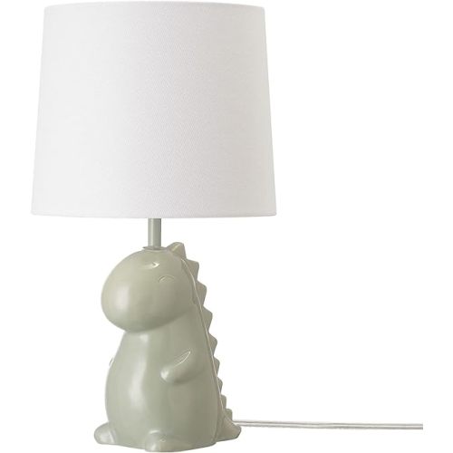 Globe Electric Tommy Dinosaur 16" Ceramic Table Lamp, Green, White Cotton Shade