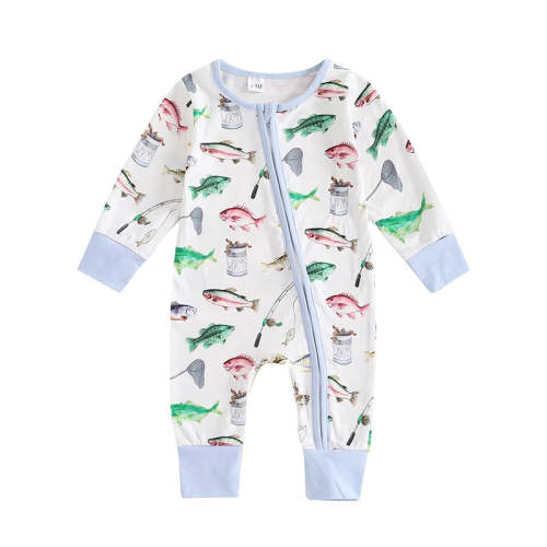 Baby Boys Girls Autumn Casual Romper Long Sleeve Crew Neck Fish Print – August + Willow