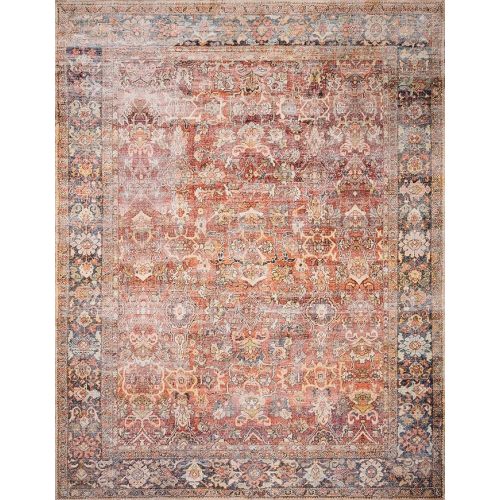Loloi Layla Collection LAY-02 Spice/Marine 5'-0" x 7'-6" .13" Thick Area Rug, Soft, Durable, Vintage Inspired, Distressed, Low Pile, Non-Shedding, Easy Clean, Printed, Living Room Rug