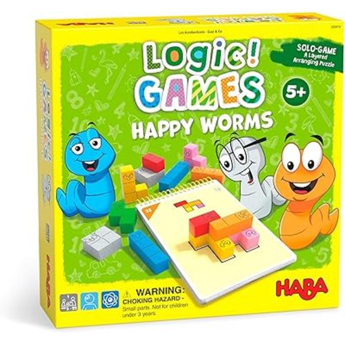 HABA Logic! Games: Happy Worms - Solo Brain Teaser Puzzling Game