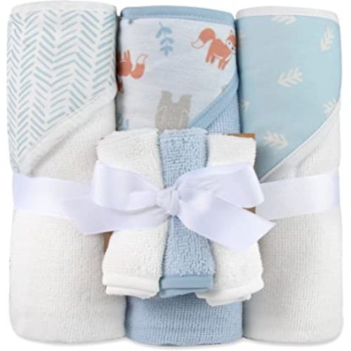 Hooded Baby Bath Towel and Washcloth 6 Piece Set for Newborns Infants & Toddlers, Boys & Girls Baby Hooded Towels (Forest Fun)