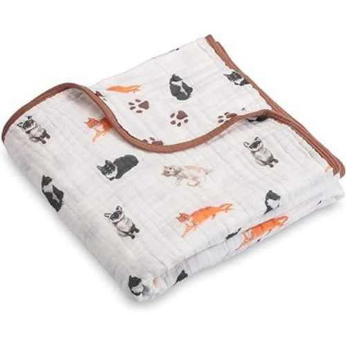 LollyBanks Muslin Baby Blanket 100% Cotton, Muslin Quilt Lightweight, 6 Layers Baby Blankets 47"x 47", Toddler Blanket for Boy and Girl, Nursery Receiving Blankets, Newborn Essentials (Cats Print)
