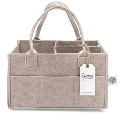 Parker Baby Diaper Caddy - Nursery Storage Bin and Car Organizer for Diapers and Baby Wipes - Oatmeal, Regular