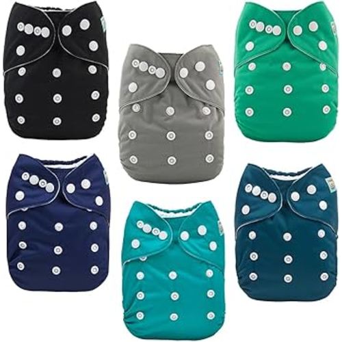 ALVABABY Baby Cloth Diaper 6 Pack with 12 Inserts One Size Cloth Diaper Covers Adjustable Washable Reusable for Baby Girls and Boys