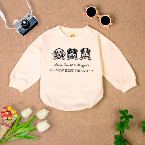 Personalized New Best Friend Bubble Romper Sweatshirt, Newborn Outfit with Dog Design, Custom Baby Gift, Cute Puppy Print, Baby Shower Gift