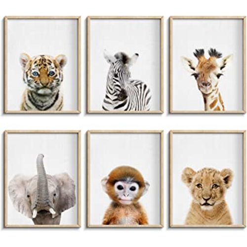 EPHANY Baby Animal Posters and Prints Baby Nursery Decor Pictures Set of 6 (Unframed) Cute Animal Photography Wall Prints for Baby Boys & Girls Room YMX016-8 x10(20x25cm)