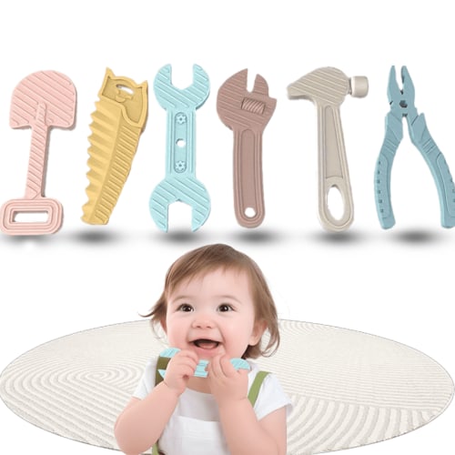 Baby Teething Toys for Babies 0-6 Months 6-12 Months, BPA Free Silicone Baby Molar Teether Chew Toys, Hammer Wrench Spanner Pliers for Boys Girls, Soft-Textured, Easy to Hold & Clean, 6 Packs