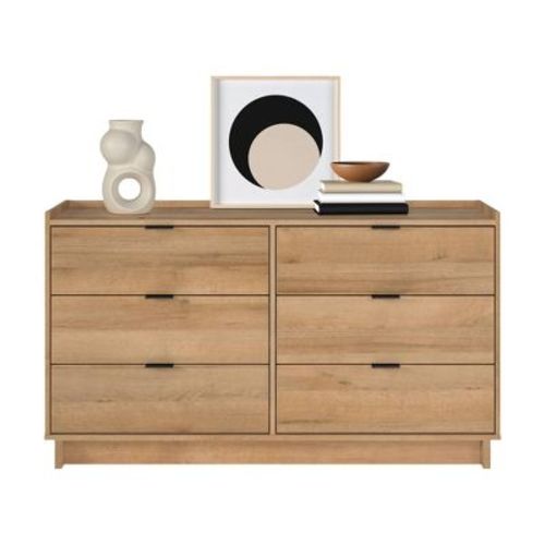 Prepac Simply Modern 6 Drawer Bedroom Dresser Oak
