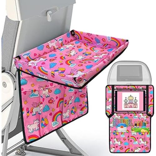 Adjustable Kids Tray Table Cover with Multi Portable Pockets, Airplane Travel Essentials for Kids, Toddlers, Adults, Airplane Must Haves, Plane Travel Essentials, Travel Tray for Plane Train, Horse