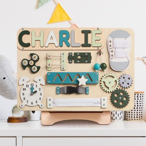Personalized Baby Busy Board, Wooden Montessori Toy, Baby Shower Gift, Name Puzzle Gifts, Baby Easter Gifts Custom Name Puzzle, Easter decor