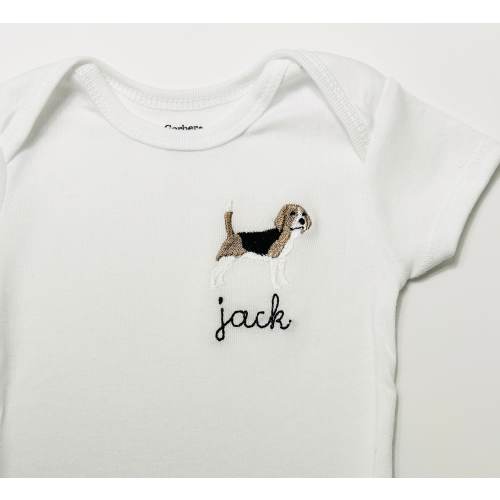 Personalized Embroidered beagle ONESIES® brand baby bodysuits, personalized beagle baby bodysuit, baby name bodysuit, BEAGLE dog bodysuit