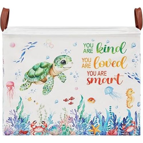 Sea Turtle Storage Hamper Coastal Ocean Animal Fish Baby Gift Basket Under The Sea Nursery Decor Laundry Hamper Kids Beach Pool Towel Storage Bin Pool Toy Box Bin
