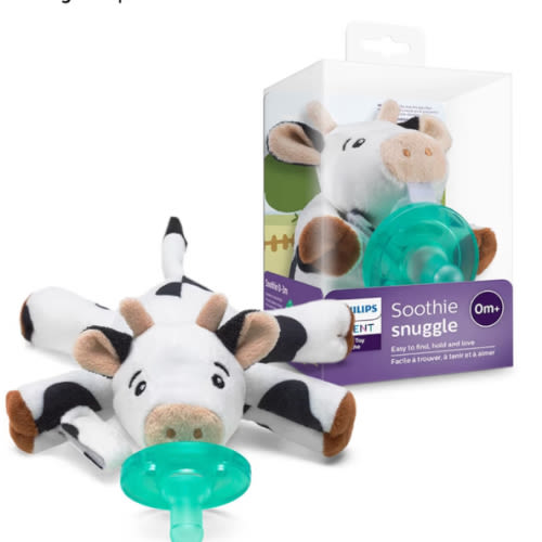 Amazon.com: Philips Avent Soothie Snuggle Pacifier Holder with Detachable Pacifier, 0m+, Cow, SCF347/05