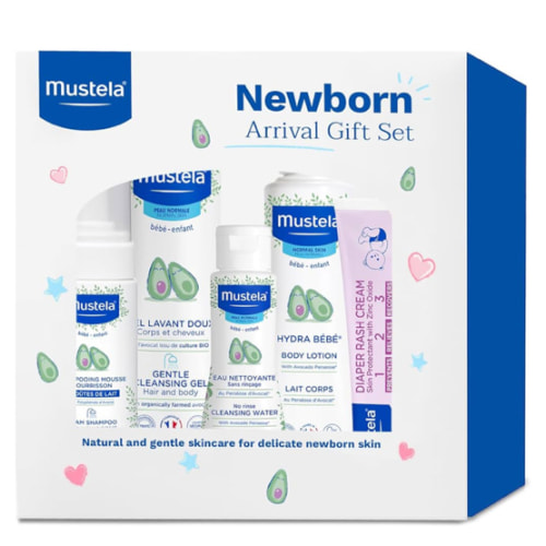 Mustela Set de regalo para recién nacidos, productos esenciales para el cuidado de la piel y el baño para bebés, natural y a base de plantas, juego de 5 artículos