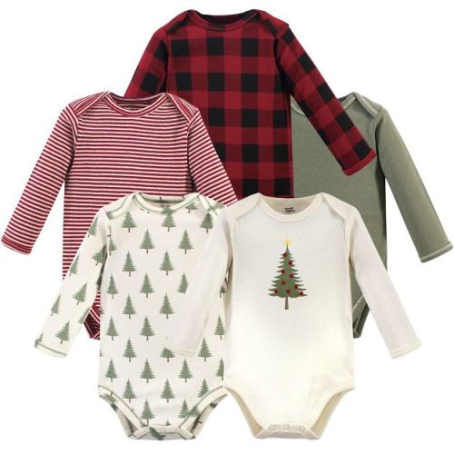 Touched by Nature Organic Cotton Long-Sleeve Bodysuits 5pk, Tree Plaid, 0-3 Months
