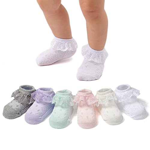 Mini angel Baby Lace Socks Baby Girl Double/Eyelet Lace Ruffle Frilly Socks for Newborn Infant and toddlers Gift Set