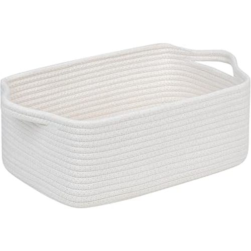CubesLand Cute and Durable Small Cotton Rope Basket for Organizing, Woven Closet Storage Bin,Shelves Closet Storage Basket, Bathroom Storage Organizer Bin, Nursery Toy Basket Bin, White Basket