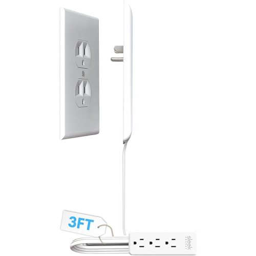 Sleek Socket Original & Patented Ultra-Thin Outlet Concealer with Cord Concealer Kit, Flat Extension Cord with Multi Outlets Power Strip, Ideal for Home Improvement, Hide Bulky and Messy Cords