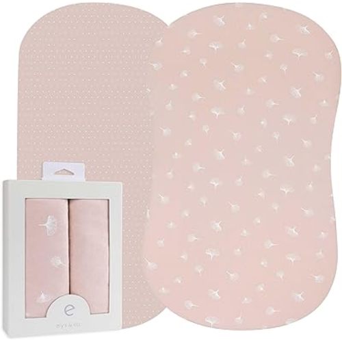 Ely’s & Co. Bassinet Sheet 2-Pack — Combed, 100% Jersey Cotton for Baby Girl — Rosewater Pink, Pin Dots & Gingko Leaves