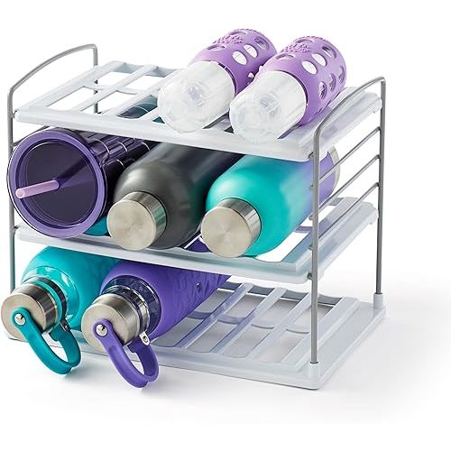 Baby Bottle Organizer - YouCopia UpSpace Water Bottle and Travel Mug Cabinet Organizer, Adjustable Storage Rack for Kitchen Organization, 3-Shelf