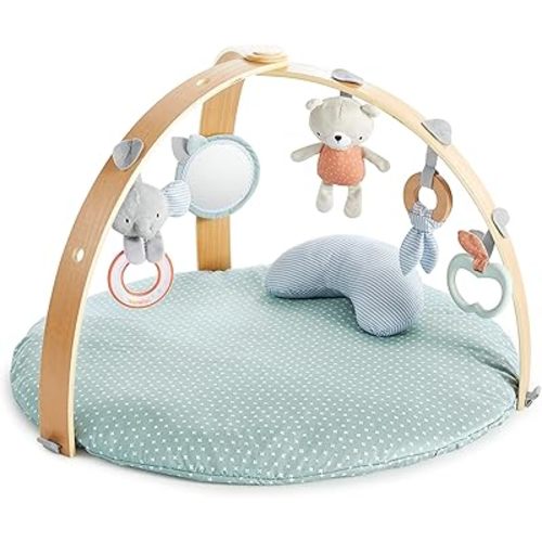 Ingenuity Cozy Spot Reversible Duvet Activity Gym & Play Mat with Wooden Toy bar - Loamy, Newborn and up