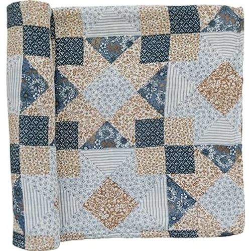 Mebie Baby Patchwork Print Muslin Swaddle, Modern and Neutral Swaddle Blanket for Baby Girl or Boy, Soft Baby Blankets, 0-3 Month, Comfy Wrap, Baby Essentials & Gifts