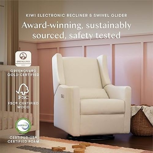 Babyletto Kiwi Glider Recliner Nursery Chair w/ USB Ports - GREENGUARD Gold Certified - Water & Stain Resistant Glider Rocking Chair - Electronic, 270° Swivel, Performance Cream Eco-Weave