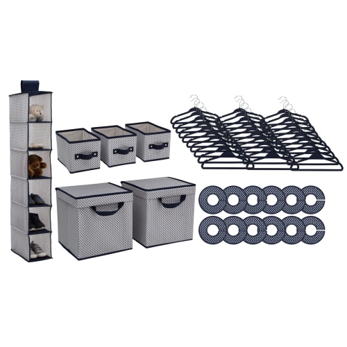 Delta Children 48-Piece Nursery Storage Set - Baby Organizer, Room & Shelf Organization, Infant Clothes, Navy