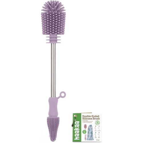 haakaa Cleaning Brush Silicone Bottle Brush Double-Ended Soft Silicone Bristles for Breast Pumps, Breast Milk Collectors, Baby Bottles, Teats, Breastmilk Storage Bags, Detachable - Lavender -1pk