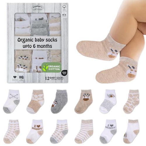 Mother's Choice Organic Cotton Baby Socks, 12 Pairs, Unisex 0-6 Months - Soft, Hypoallergenic Newborn & Infant Socks - Baby Girl & Boy Gifts