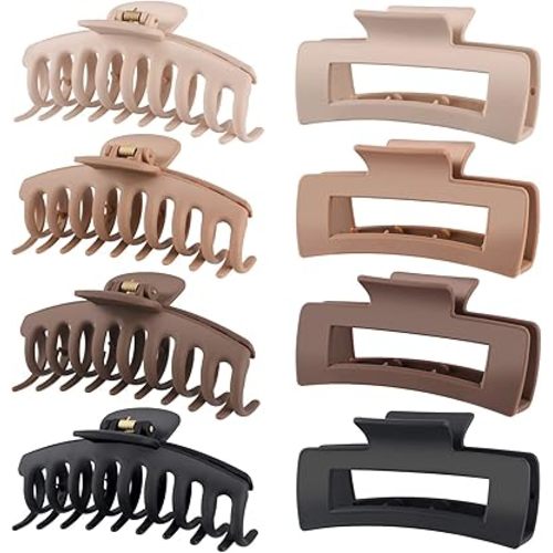 LuSeren Hair Clips for Women 4.3 Inch Large Hair Claw Clips for Women Thin Thick Curly Hair, Big Matte Banana Clips,Strong Hold jaw clips,Neutral Colors