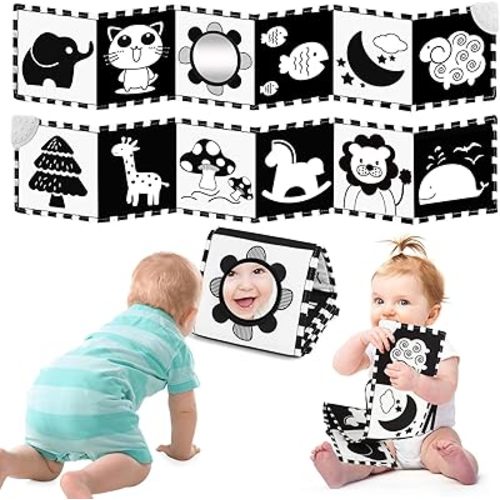 Black and White Baby Toys - High Contrast Baby Toys for Newborn Brain Development - Tummy Time Toys - Soft Book - Infant Toy 0-3-6-12 Months - Visual Stimulation Baby Boy Girl Gift