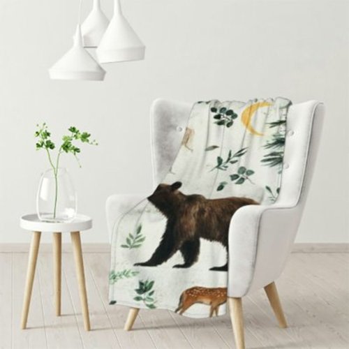 WHKANG Woodland Animal Baby Blanket with Dotted Backing Boy Girl Gift, Green Forest Bear Fox Deer Double Layer Nursery 60x80in