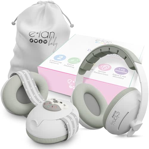 Elan Baby 2-in-1 Baby Ear Muffs - Noise Protection Baby Headphones for Noise & Plane Travel - 2 Headbands - Baby Ear Protection - Baby Noise Canceling Headphones for Infant & Toddler, Age 1-48 Months