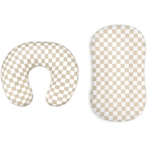 DILIMI Nursing Pillow Cover and Baby Lounger Cover, Comfortable Slipcover Newborn Lounger Cover for Boys Girls, Light Brown Checkerboard (Pillow Not Include)