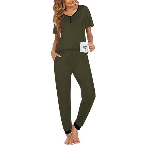 Ekouaer Pajamas Set Womens 2 Piece Lounge Set Short Sleeve Pjs Joggers Pants Sleepwear with Pockets