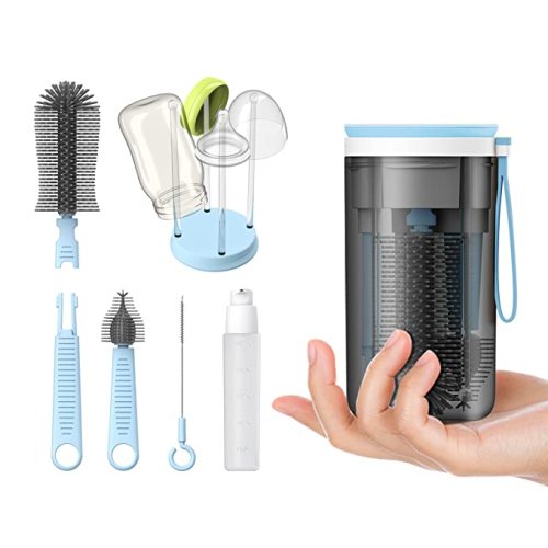 Travel Bottle Cleaner Kit with Bottle Drying Rack, Travel Essentials for Baby, Blue