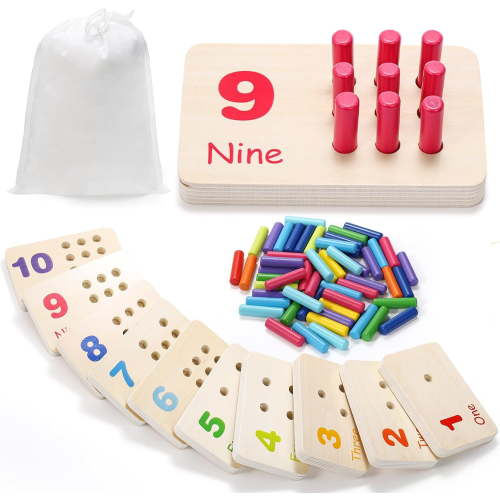 Wooden Counting Peg Board, Math Manipulatives Number Counting Toys for Kindergarten Toddlers Learning Activities, Montessori Educational Toys for 3 4 5 Year Old Kids Boys Girls Gifts