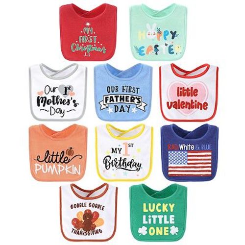 The Peanutshell 10-Pack Holiday Terry Cloth Baby Feeding Bibs