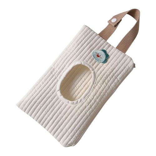 Portable Mommys Bag Quilted Baby Wipe Holder Floral Diaper Pouch Portable Quilted Wipes Bag with Lanyard for Car, Stroller (Dinosaur White)