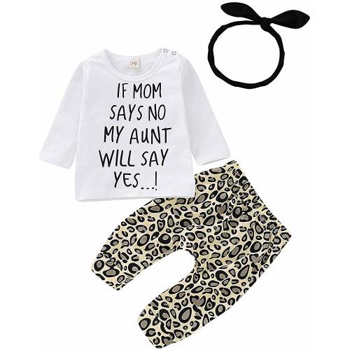 Baby Girl Outfits Set 3 Pieces Letter T Shirt Long Pants Headband Cotton Clothes Set for 0-24 Months