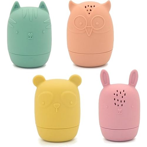 PandaEar Baby Bath Toys, 4 Pack Silicone Bath Toys for Infants Toddlers 6-18 Months, Non Toxic Baby Kids Squeezable Shower Toys