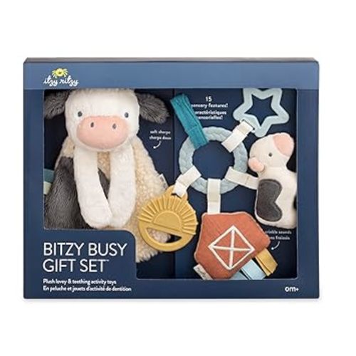 Itzy Ritzy Farm Toy Gift Set - Includes Cow Lovey & Farm-Themed Car Seat and Stroller Toy