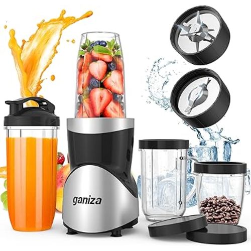 Ganiza Smoothie Blender, 900W Blender for Shakes and Smoothies, 15-Piece Personal Blender and Grinder Combo for Kitchen, Smoothies Maker with 4 BPA-Free Portable Blender Cup, Nutritious Recipe