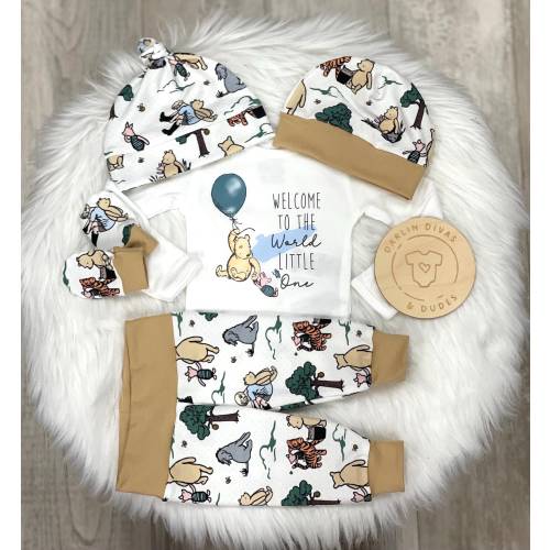 Classic Winnie Pooh Boy's Coming Home Outfit, Welcome to the World Little One